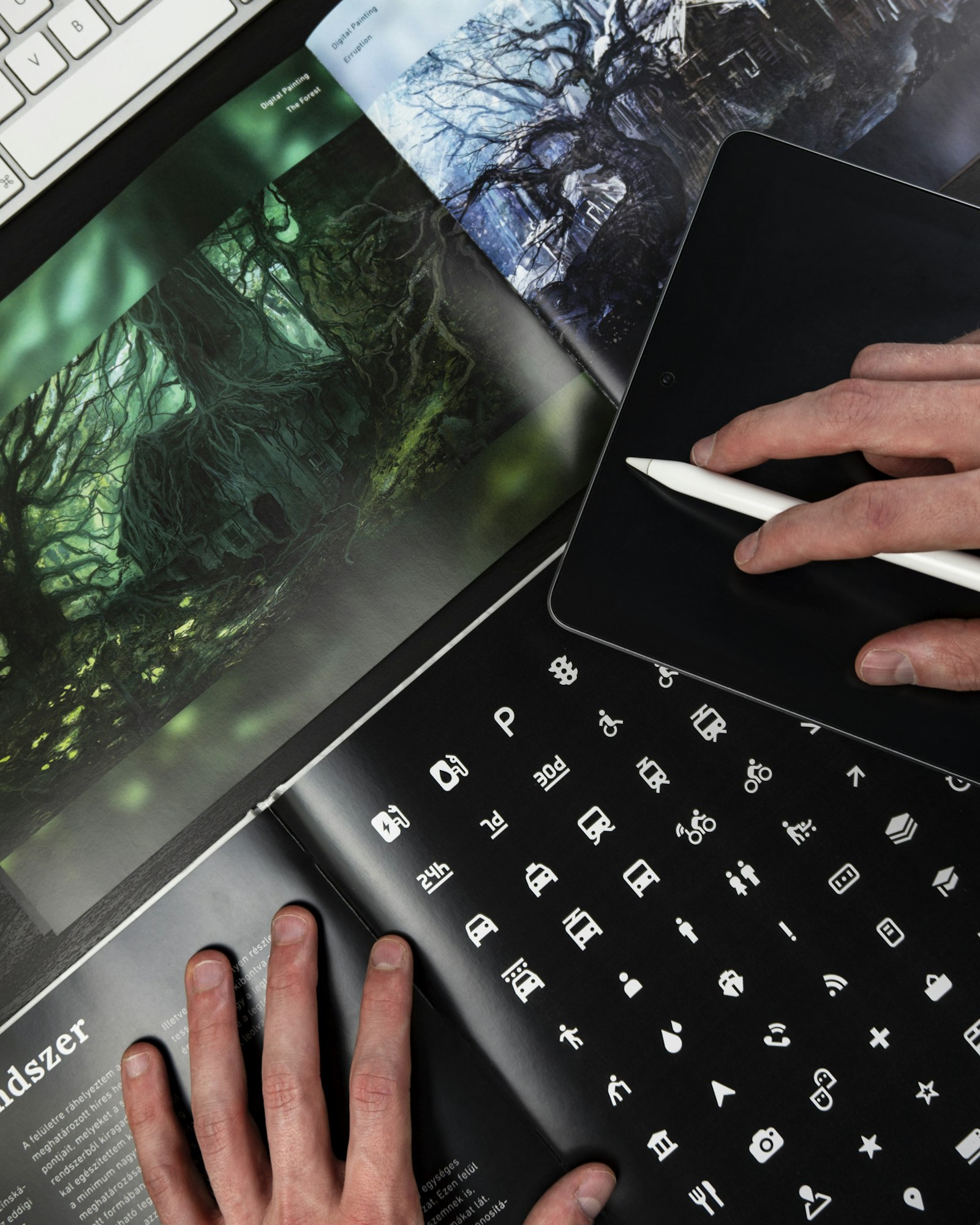 Brand identity design tools on a designer's desk